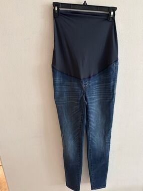 Madewell High-Rise Maternity Jeans in Dark Blue with Black Panel